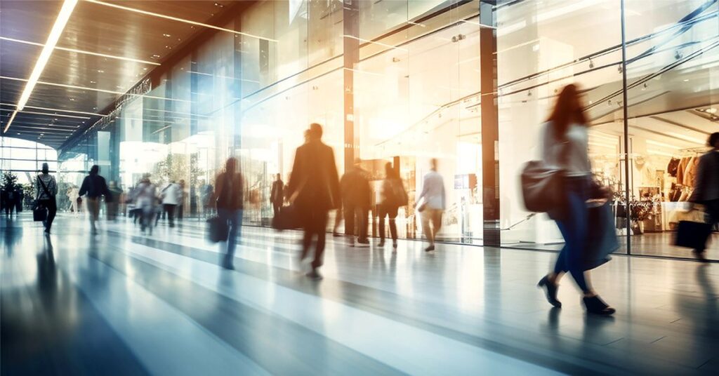 People walking in a busy mall